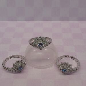 Fragrant Jewels Silver Ring with Light Blue Crystal Floral Halo